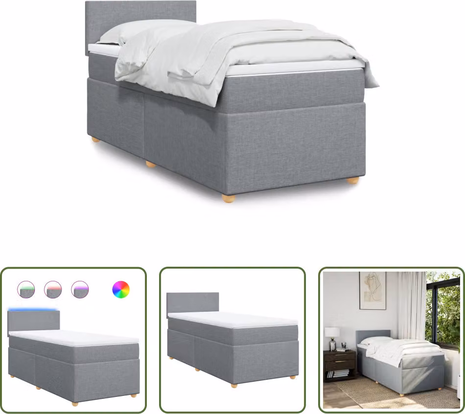 The Living Store Letto a molle con materasso grigio chiaro 90x190 cm in tessuto