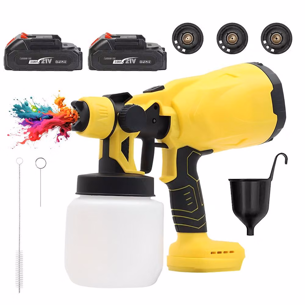 HDeye pistola a spruzzo a batteria 800W 21V 3 ugelli+3 modelli di spruzzo 800ml serbatoio dell'acqua 2 batterie Portatile, per la pittura di casa, mobili, recinzioni, pareti, porte
