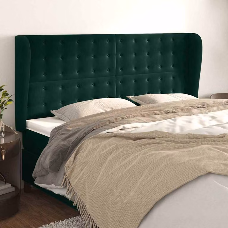 Testiera ad orecchio vidaXL in velluto verde scuro L: 163 cm, P: 23 cm, H: 118/128 cm