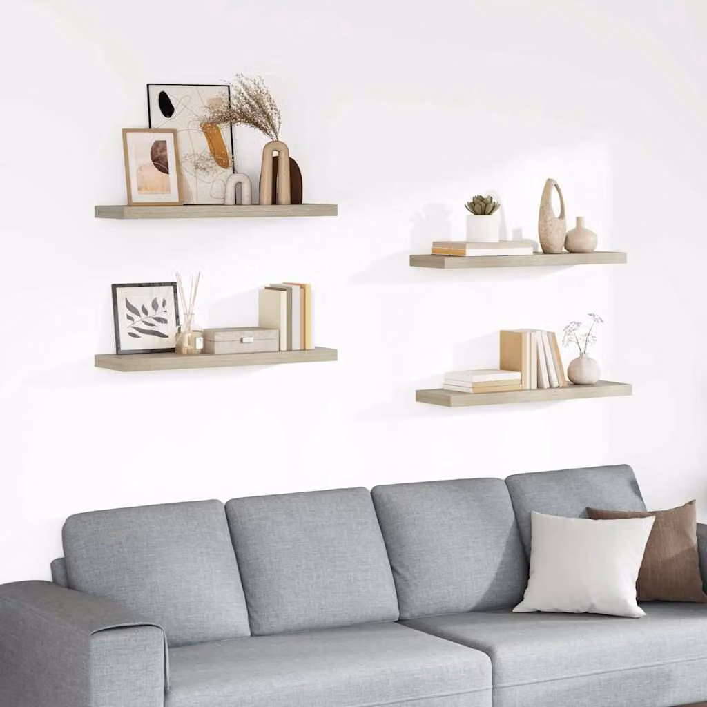 Set di 4 scaffali a parete vidaXL in MDF color rovere marrone, L 80 cm x P 23,5 cm x H 3,8 cm