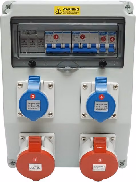 Pannello gruppo prese SUNTREE per organizzazione cantiere con 2x250V/16A e 2x415V/32A, L: 38 cm, H: 28 cm, P: 15 cm, protezione IP44/IP67
