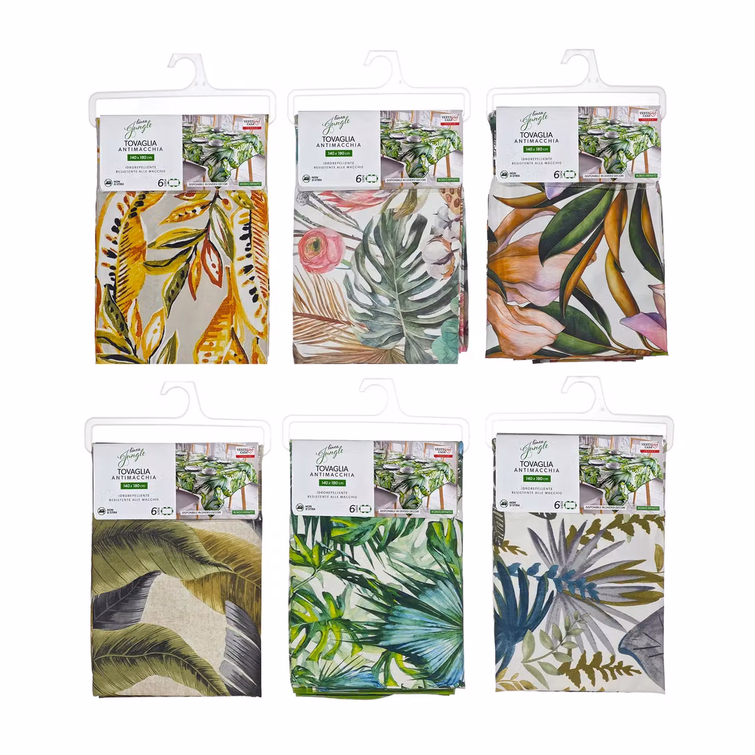 Tovaglia Antimacchia Vestiamo Casa Linea Jungle Multicolore per 6 Posti L: 140 cm, P: 180 cm