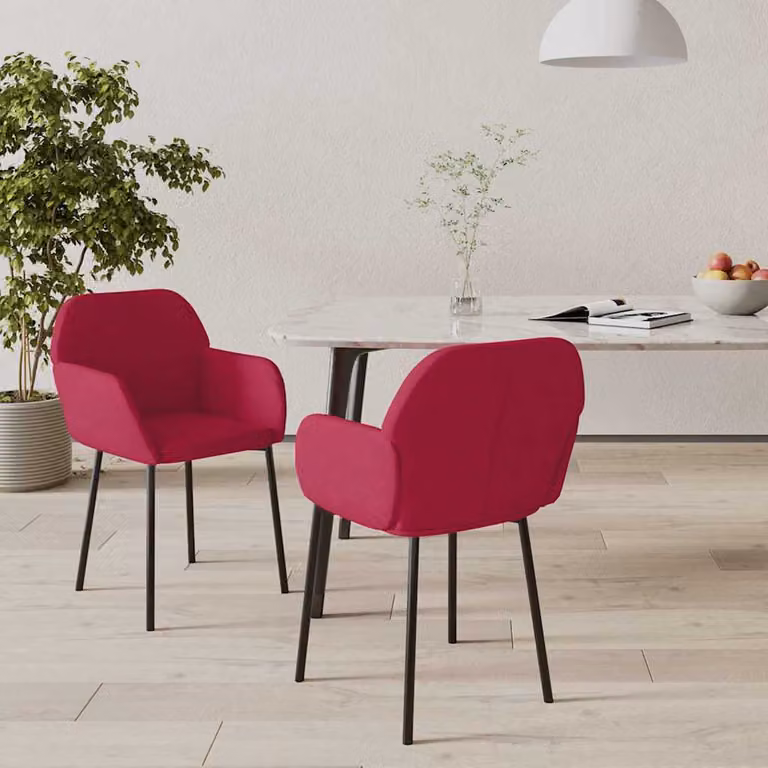 Set di 2 sedie da pranzo vidaXL in velluto rosso vino con struttura in metallo e plastica per cucina e sala da pranzo