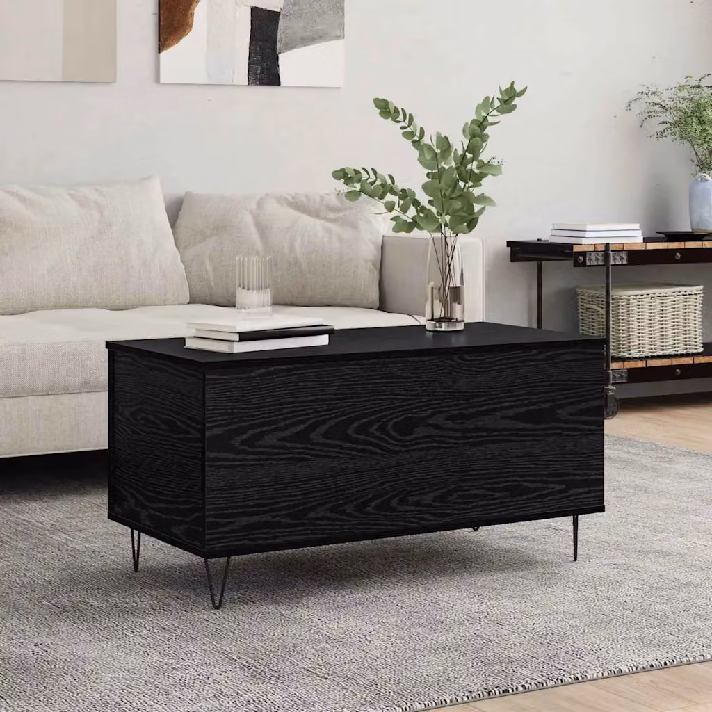 vidaXL Tavolino da salotto rettangolare in stile industrial, colore nero, L: 90 cm, P: 44.5 cm, H: 45 cm