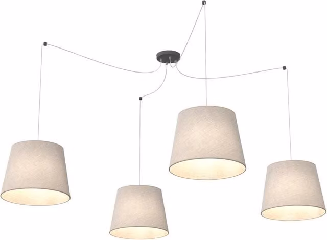Sospensione 4 Luci Okeanos Con Fermacavi E Paralumi Beige