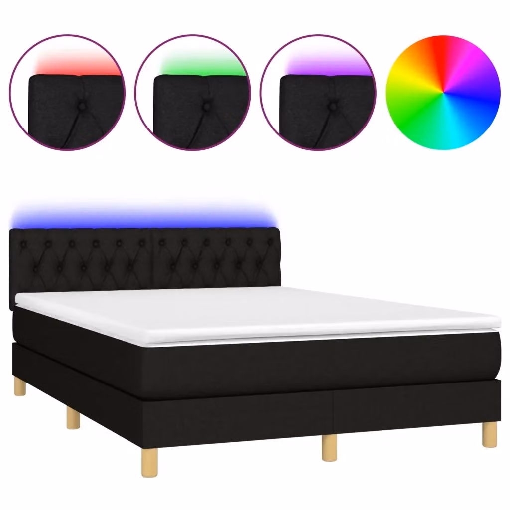 Letto a molle con materasso vidaXL in tessuto nero con illuminazione LED e porta USB L/P/H: 203 x 144 x 88 cm – 2