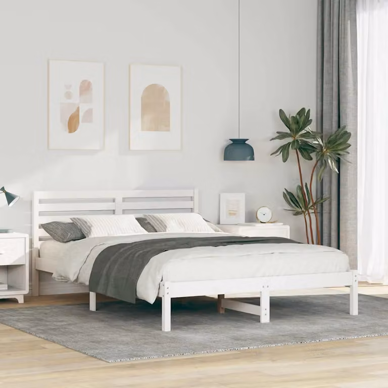 Struttura del letto in pino massello bianco vidaXL L/P/H: 145,5 x 225,5 x 80,5 cm