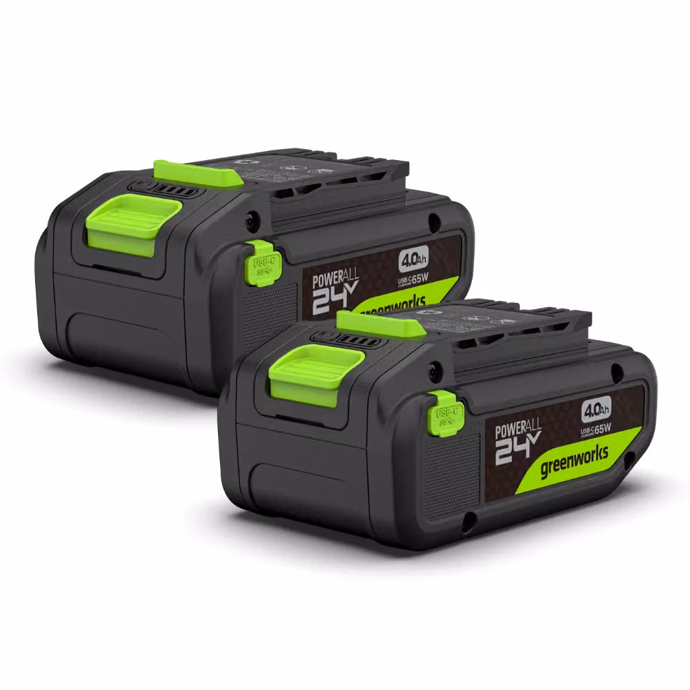 Greenworks POWERALL 24V Kit di 2 batterie agli ioni di litio con ricarica USB-C da 4Ah, Nero