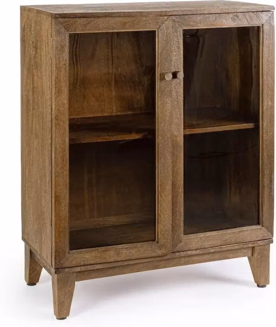 Vetrina moderna con 2 ante in vetro e legno di mango color ambra e marrone Mobili 2G L: 80 cm, P: 40 cm, H: 100 cm – 1