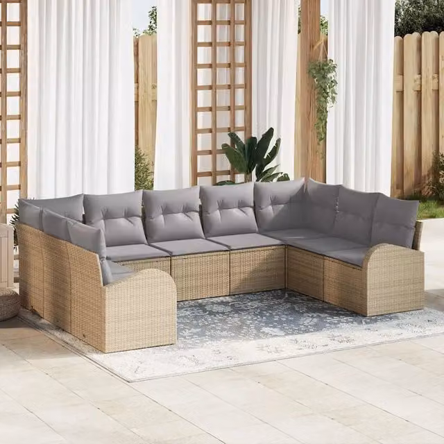 Set di divani 9 pz 9-Posti Beige polyrattan 3346200