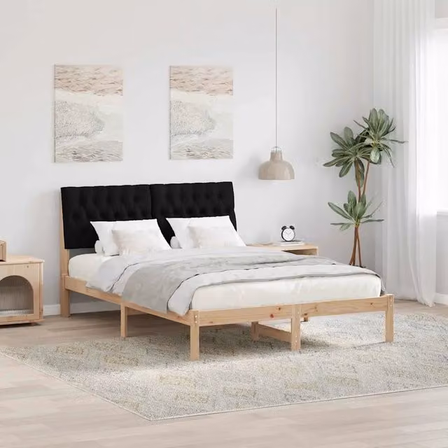 Letto con Testiera Rivestita-Struttura Letto con Testiera Marrone 150 x 200 cm 681793