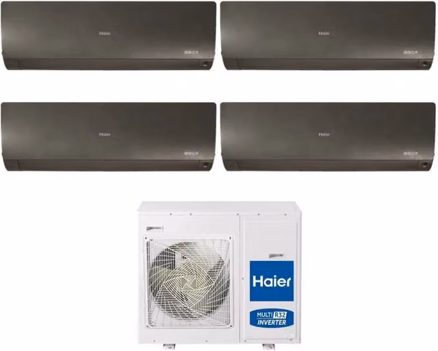 Climatizzatore Condizionatore Haier Quadri Split Inverter serie FLEXIS PLUS BLACK 12000+12000+12000+12000 Colore Nero con Wi-Fi Integrato e Controllo via App