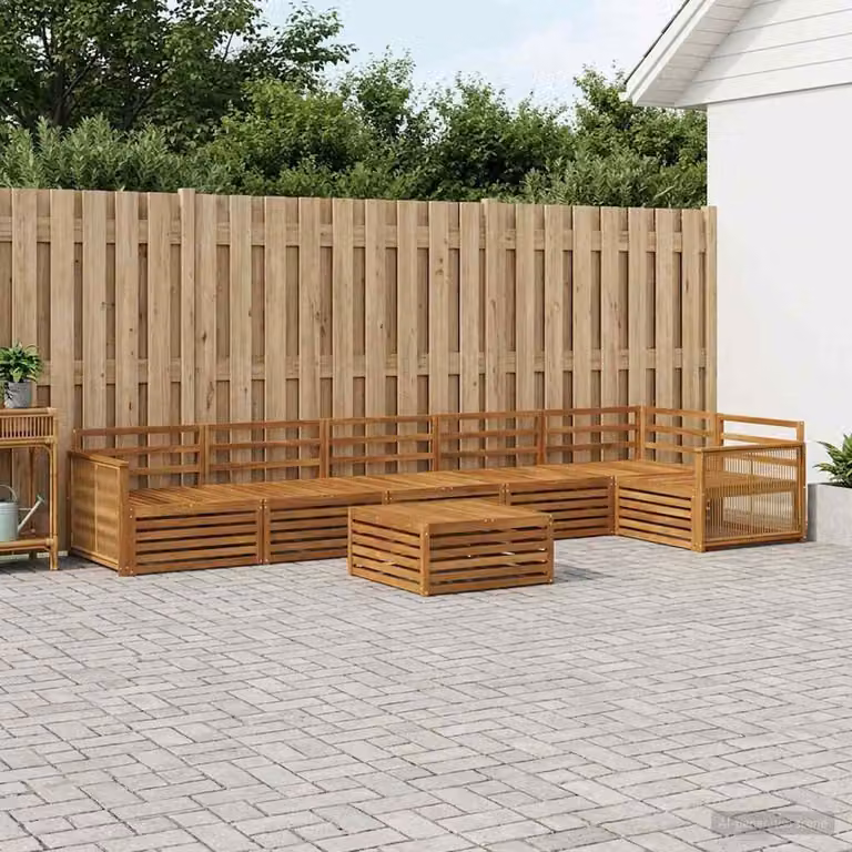 vidaXL Set di divani da esterno 7 pz in legno di acacia massello marrone con cuscini inclusi