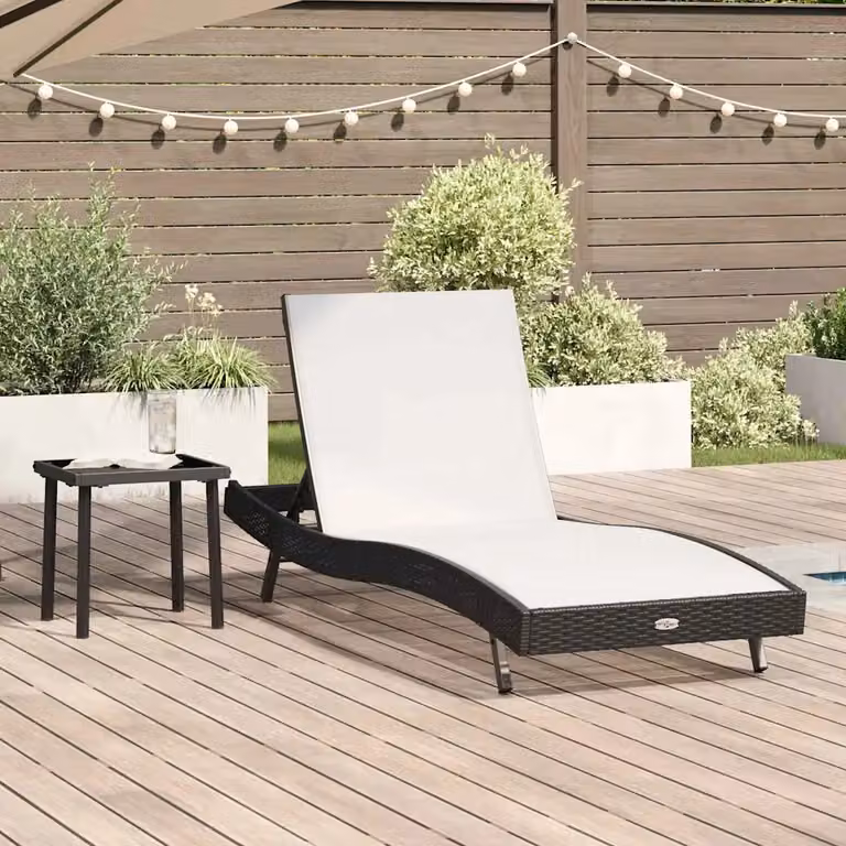 Set di 2 lettini da sole vidaXL in polyrattan moderni con poggiatesta regolabile e vassoio laterale, bianco e nero