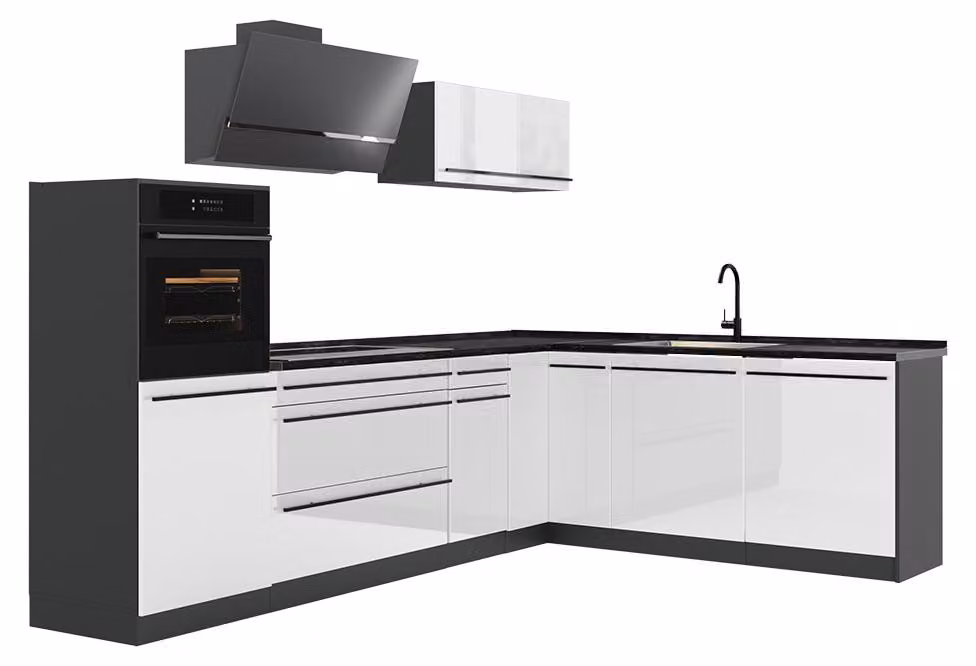 Cucina angolare completa Vicco R-Line Bianco lucido/Antracite 287 x cm senza piano di lavoro, Model 66764