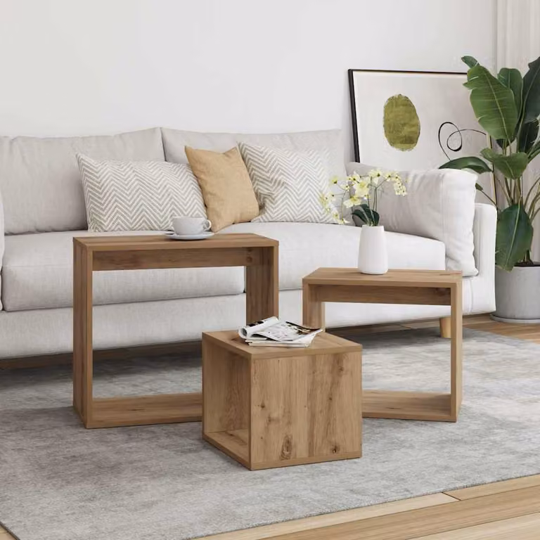 Set di 3 tavolini impilabili vidaXL in legno multistrato e MDF color rovere marrone per soggiorno e camera da letto