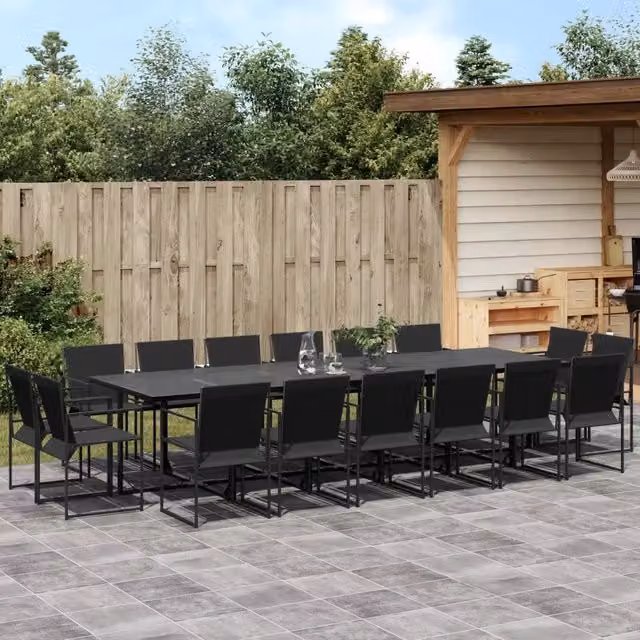 Set da pranzo da giardino vidaXL nero con tavolo rettangolare in vetro e sedie in rattan e metallo – 1
