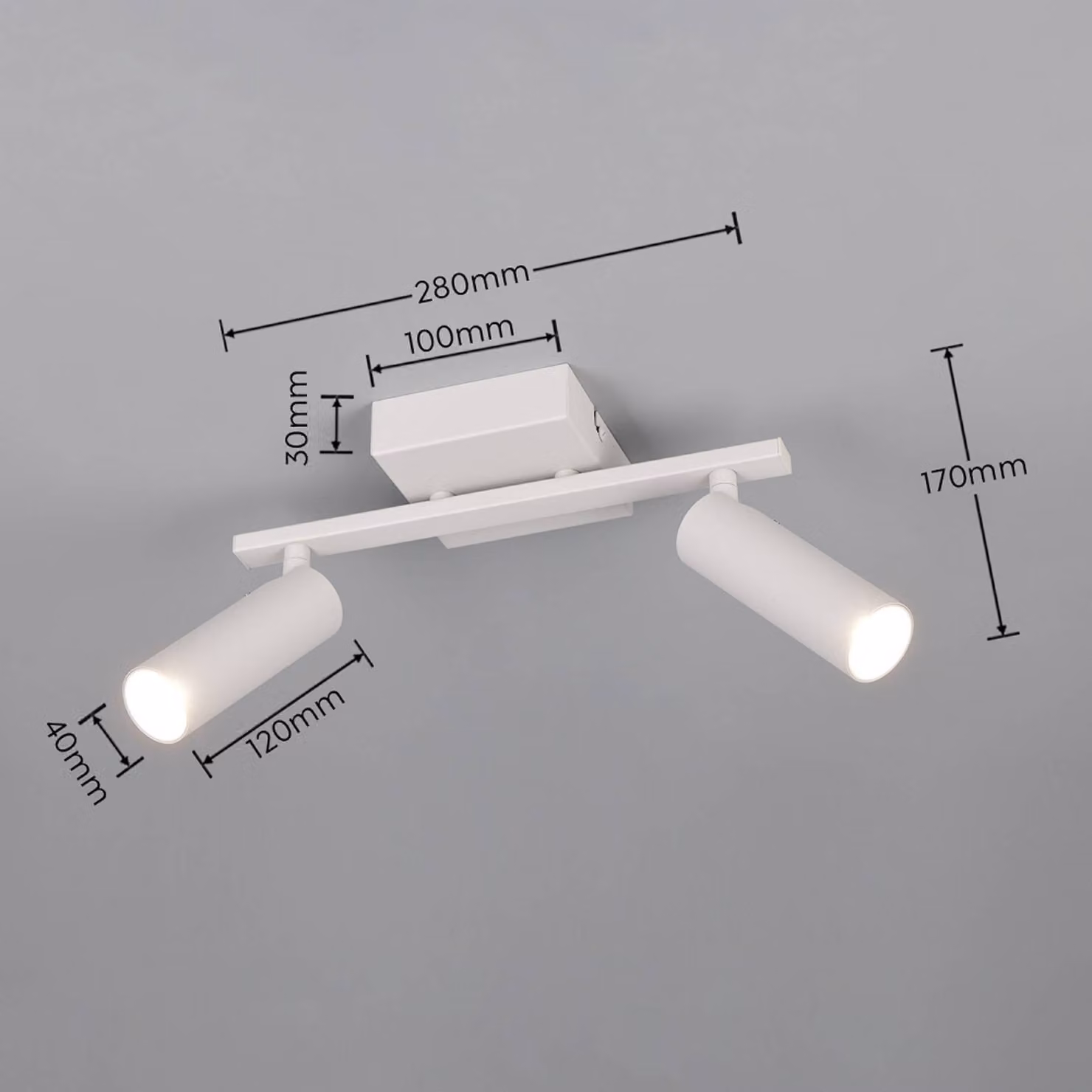 Trio Lighting Faretto da soffitto Dara, lunghezza 28 cm, grigio, metallo, a 2 luci. Dara, Alluminio / Grigio / Zincato, Soggiorno / Sala da pranzo, Metallo, Moderno, Downlight