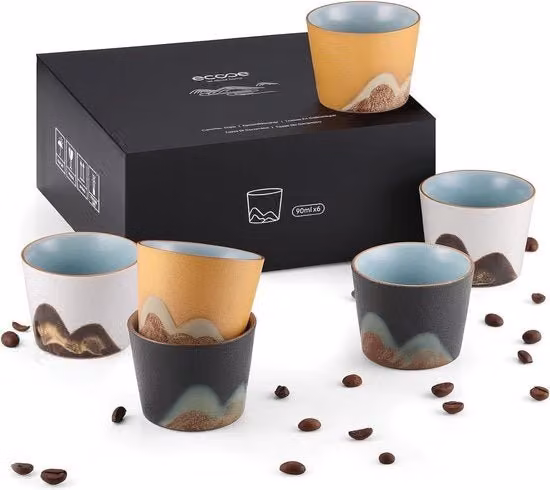 Set di 5 tazze per caffè espresso in ceramica artigianale - 90 ml, spessi e lavabili in lavastoviglie