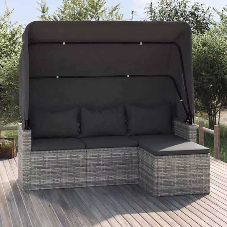 vidaXL Divano da Giardino 3 Posti con Tetto e Poggiapiedi in Polyrattan Grigio Antracite con Cuscini Inclusi