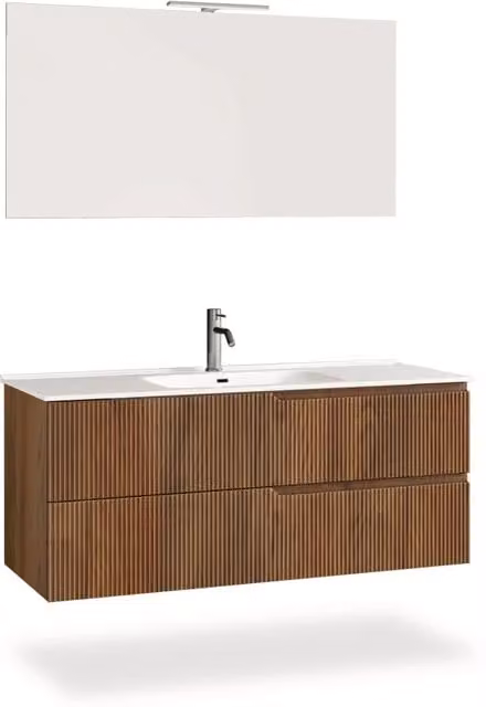 Composizione mobile bagno Venere di AQA DESIGN in 4 pezzi, colore rovere rio, con illuminazione LED e ante soft-close, L: 121 cm, P: 46,5 cm, H: 190 cm – 1