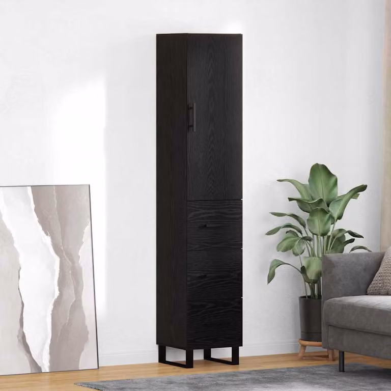 Credenza moderna vidaXL in legno MDF nero, L: 34,5 cm, P: 34 cm, H: 180 cm