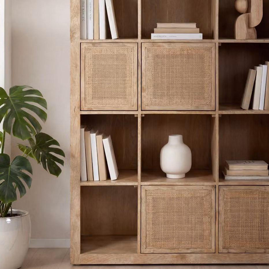 Scaffale Jairo Banak in legno massello di mango e rattan color marrone – 2