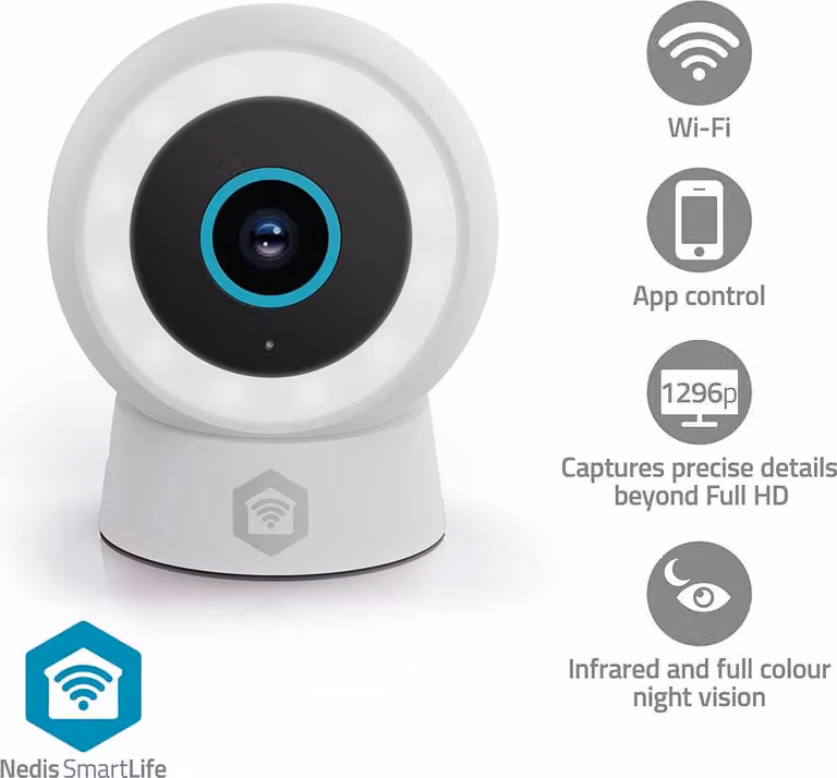 Telecamera da esterno SmartLife | Wi-Fi | Faretto | 3 MP Full HD 1296p | IP65 | Archiviazione cloud (opzionale) / microSD (non inclusa) / Onvif | 5 V DC | Con sensore di movimento | Visione notturna | Bianco