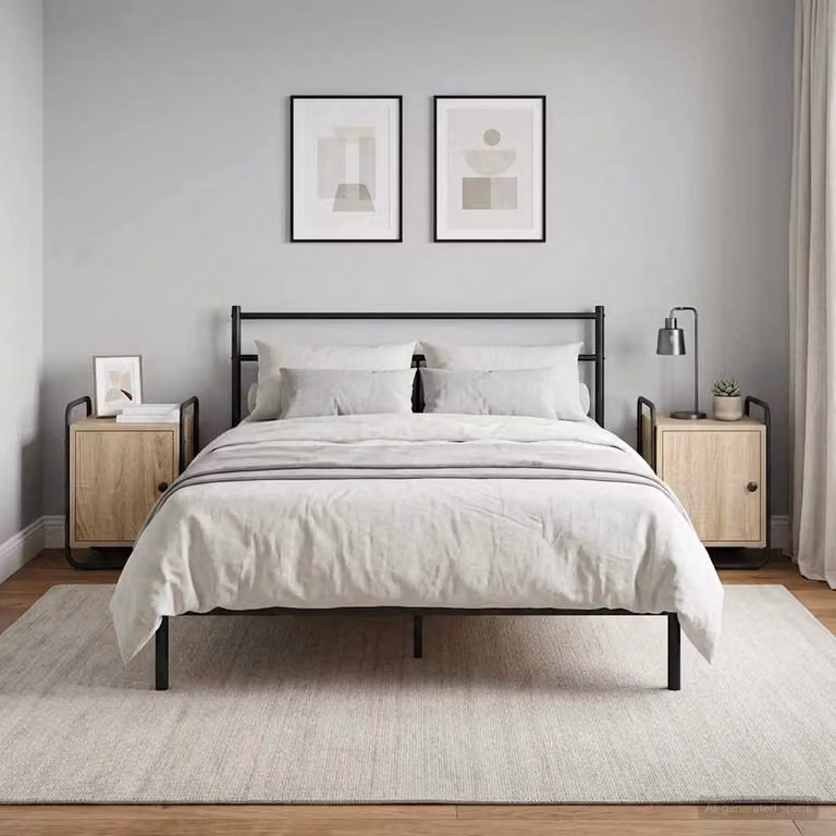 Set di 2 Armadi da Notte vidaXL in Legno Ingegnerizzato e Metallo, Colore Rovere e Nero, Stile Moderno