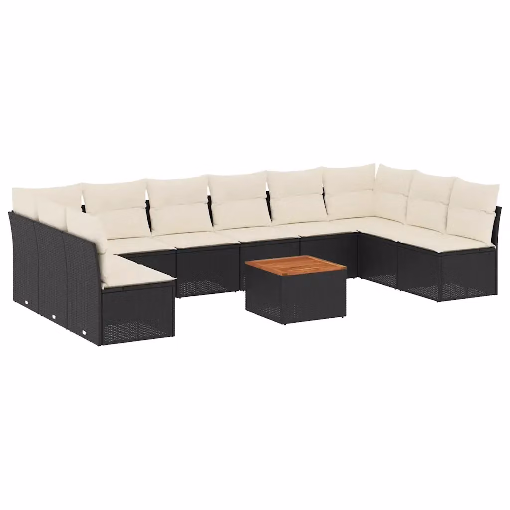 vidaXL Set Divani da Giardino 11 pz in Polyrattan Nero con Cuscini e Tavolino da Esterno – 2