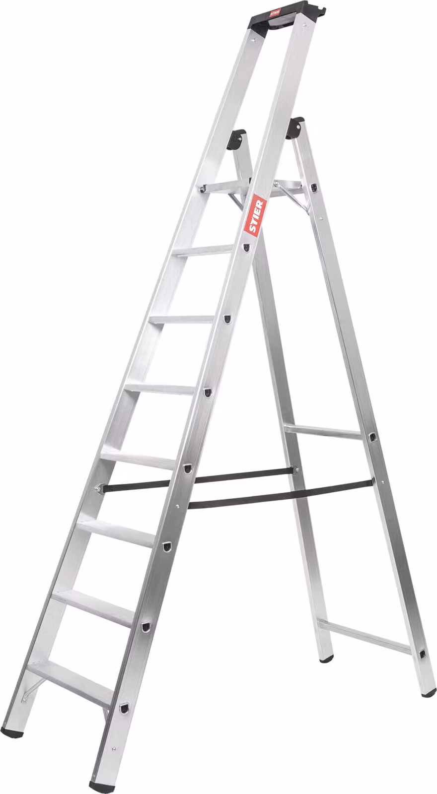 STIER Scala a pioli Premium 8 gradini accessibile da un lato, scala a pioli di sicurezza in alluminio, scala multiuso, scala pieghevole, superficie di appoggio, scala da lavoro antiscivolo