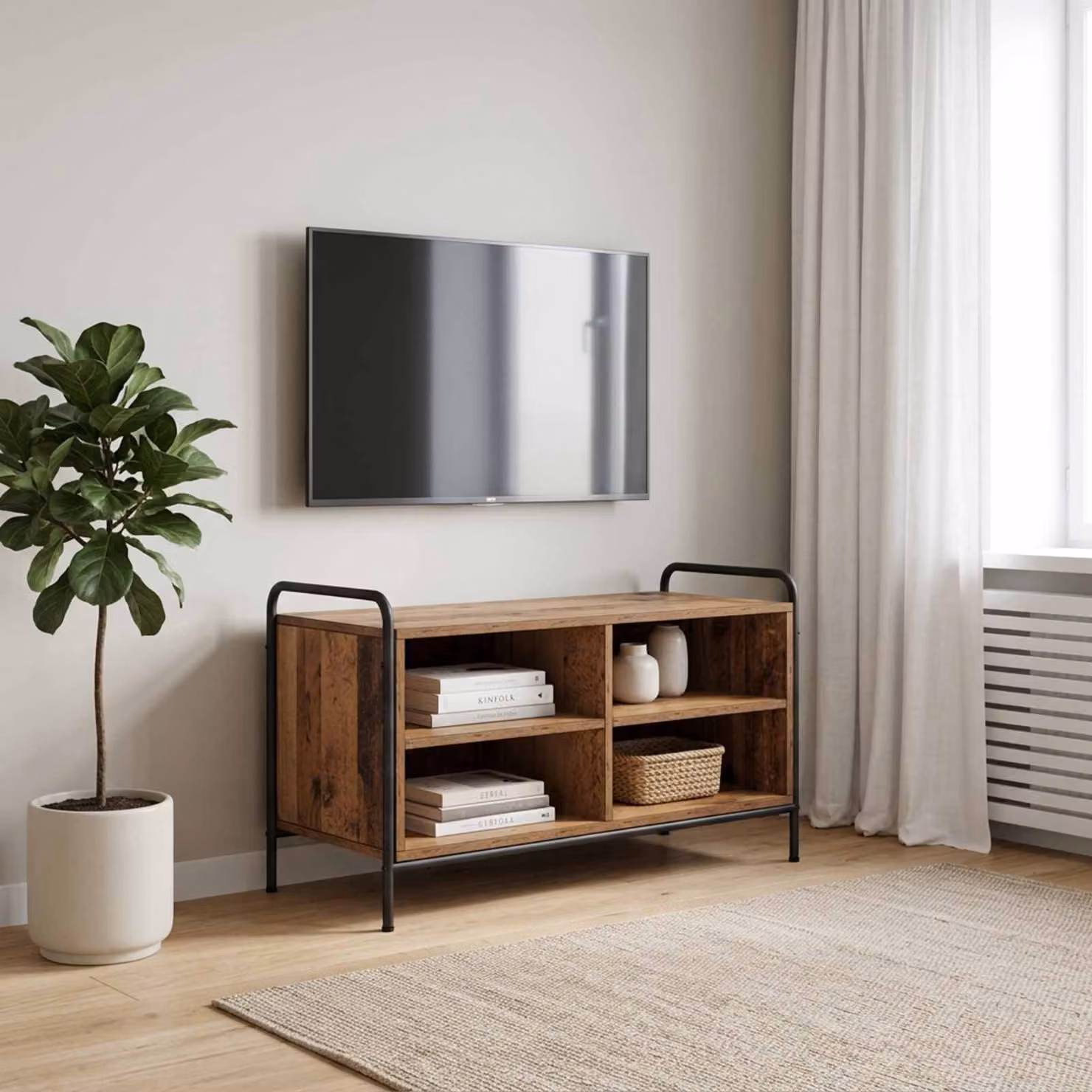 Mobile TV vidaXL in legno e metallo marrone, L 140 x P 39,5 x H 50 cm