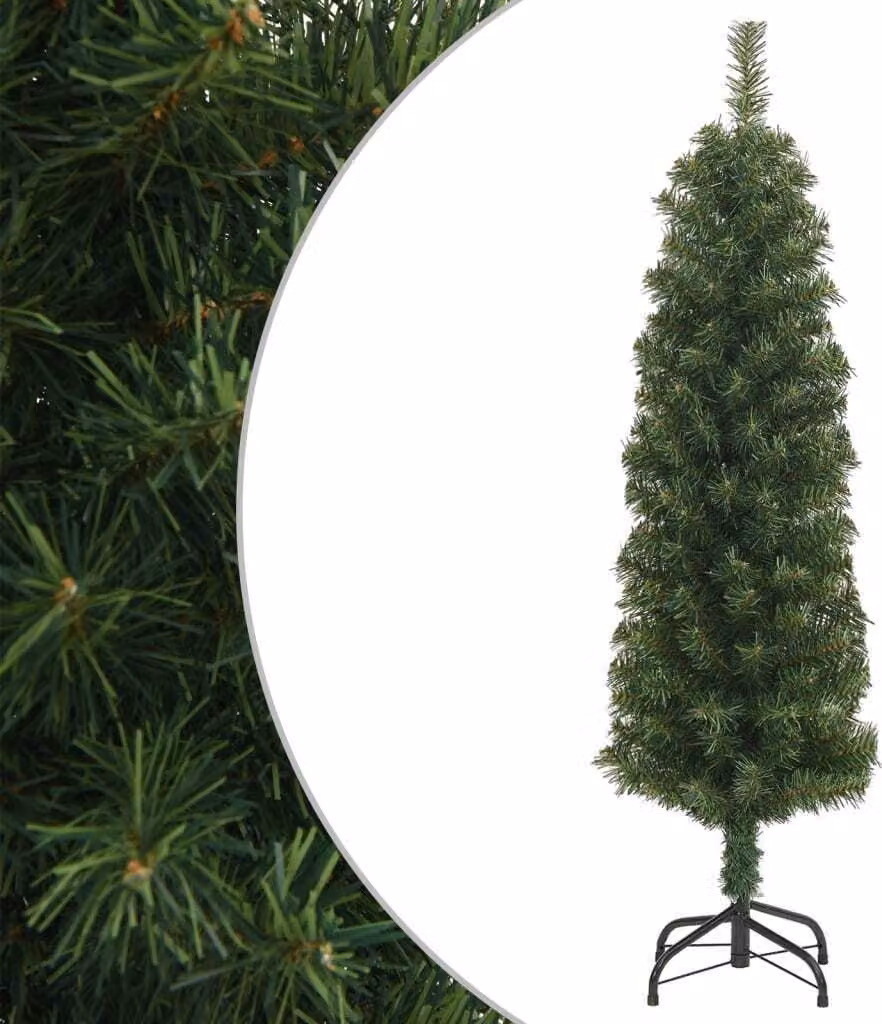 The Living Store Albero di Natale Artificiale Slim con Supporto Verde 150 cm PVC