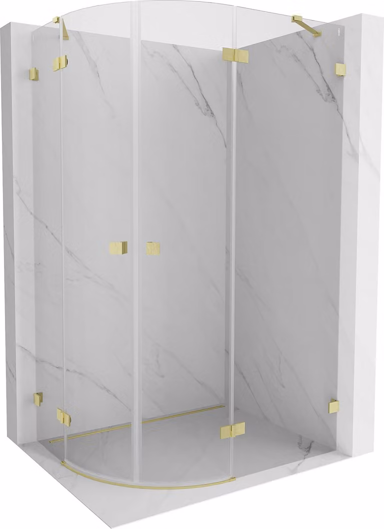 Mexen Lunar cabina doccia semicircolare a battente destra 90 x 80 cm, trasparente, oro spazzolato - 833-090P-080L-55-00