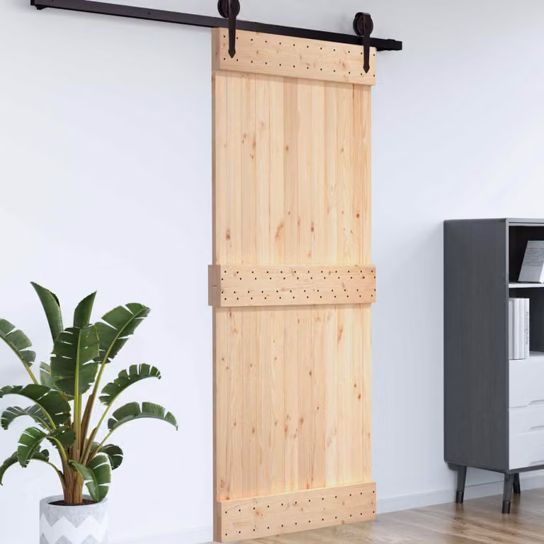 Porta vidaXL NARVIK in legno di pino solido non trattato, colore marrone/beige, L: 100 cm, H: 210 cm