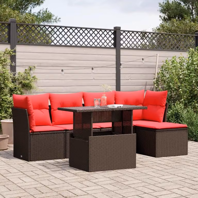 Maison Exclusive - Set di 6 divani da giardino con cuscini, marrone, polyrattan