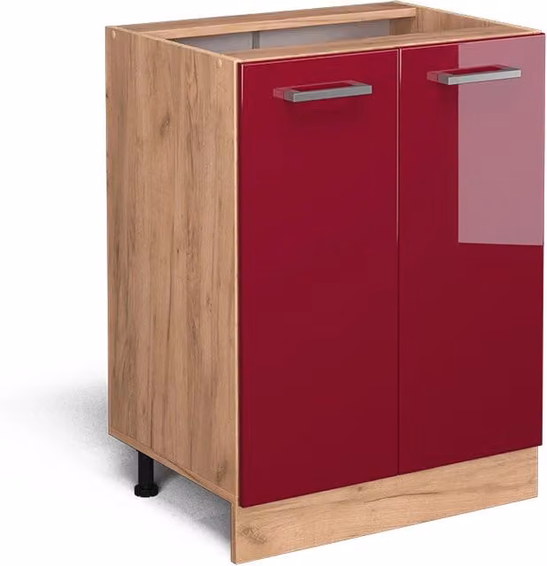 Mobiletto base cucina Vicco R-Line rosso lucido e rovere, L: 60 cm