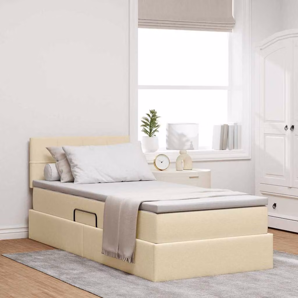 Letto con contenitore e illuminazione LED vidaXL in tessuto beige, L 200 x L 90 cm – 1