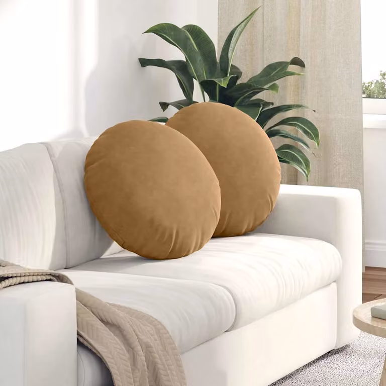 Set di 2 cuscini per seduta rotondi vidaXL in velluto marrone, Ø 50 cm x H 19 cm