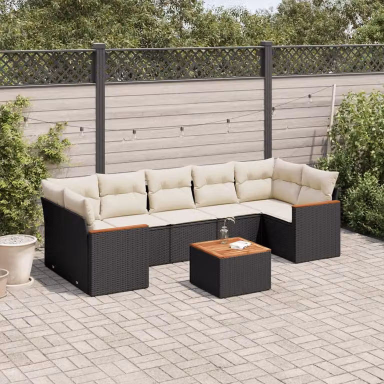 vidaXL Set Divani da Giardino a L con Cuscini 8 pz Nero in Polyrattan e Acciaio