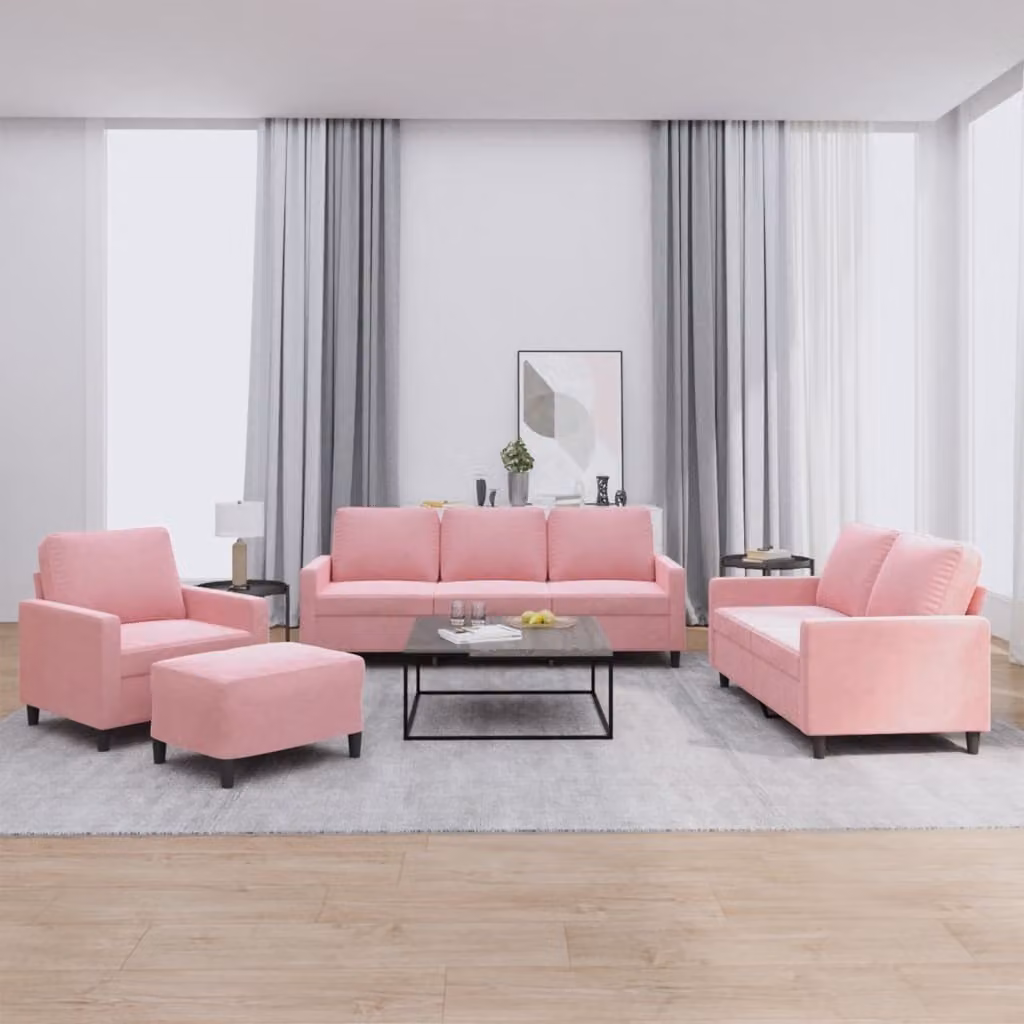Set di Divani 4 pz con Cuscini rosa in Velluto