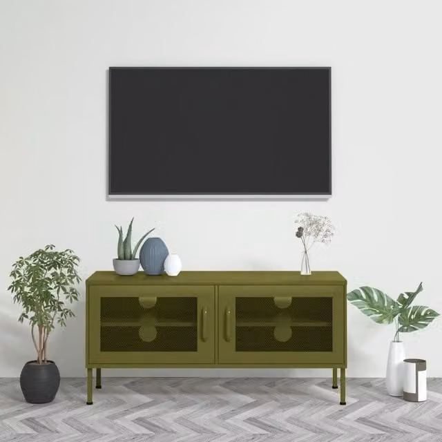 Mobile TV vidaXL in metallo verde, design moderno per il tuo soggiorno, L 105 x P 35 x H 50 cm