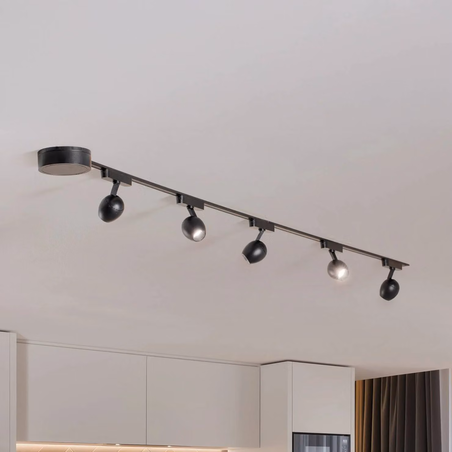 Sistema di binari Lumaro, faretti, a 5 luci, nero, Ø 6 cm, 48 V, dimmerabile Lumaro 48V Lindby,, Nero, Soggiorno / Sala da pranzo, Plastica, Moderno