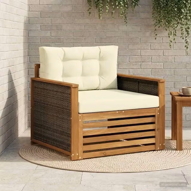 Divano centrale componibile da esterno DESIGN IN in legno di acacia massello naturale con cuscini beige