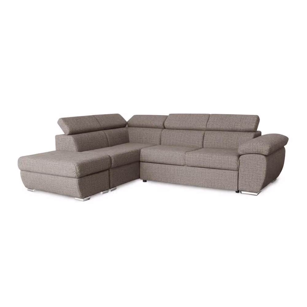 Divano Letto Angolare Tezeta con Penisola Sinistra e Pouf Contenitore, Rivestimento in Tessuto, Colore Grigio Beige, L/P/H: 264 x 160 x 91 cm – 2
