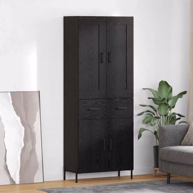 Credenza con cassetto 2 pz-Set di 2 Buffet-Armadio da cucina Rovere Nero Legno multistrato 454711