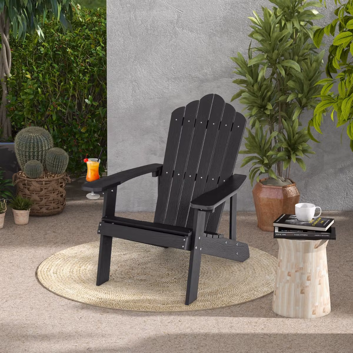 Sedia Adirondack da esterno Costway con portabicchieri, resistente alle intemperie, Nera