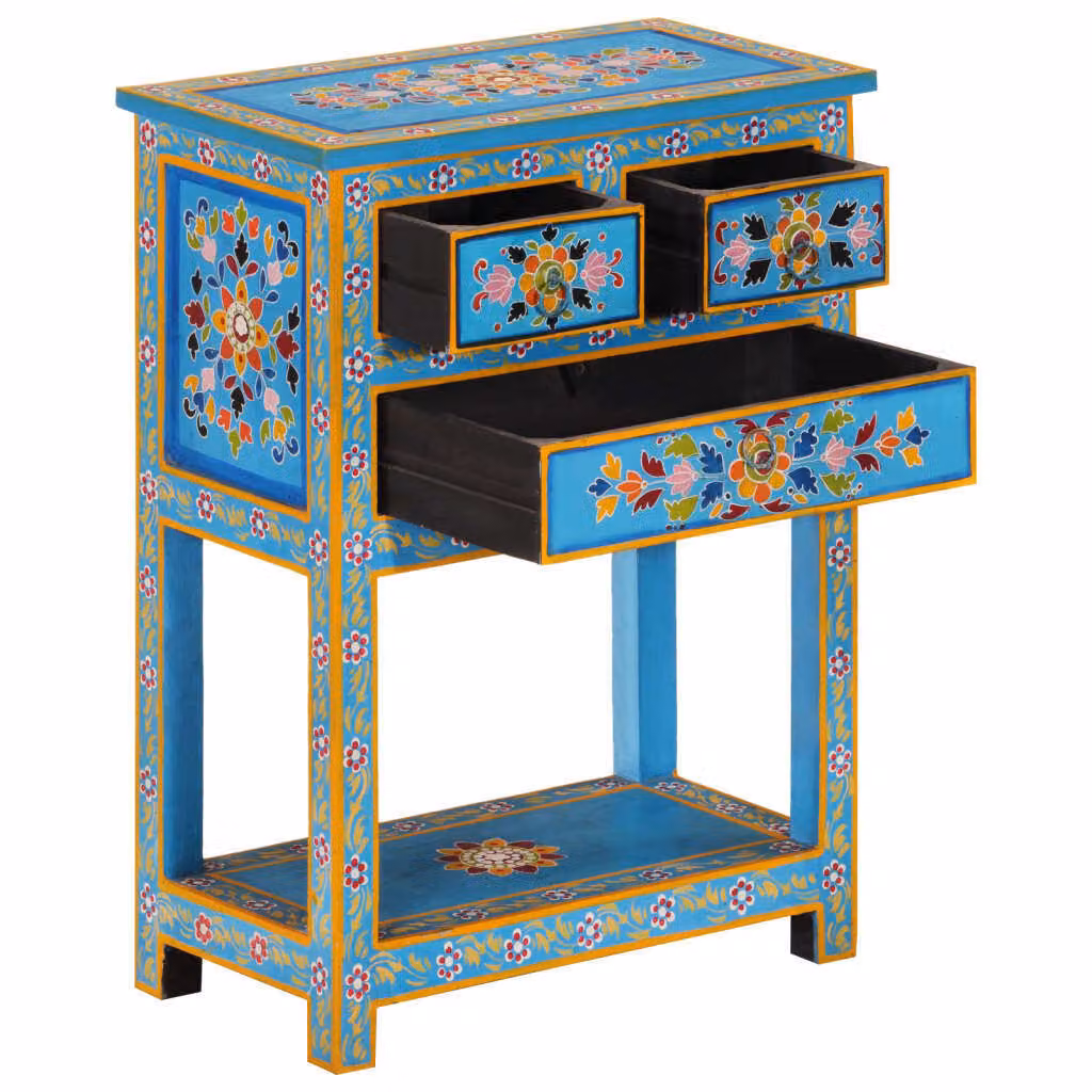 Credenza turchese 55x30x76 cm in legno massiccio di mango
