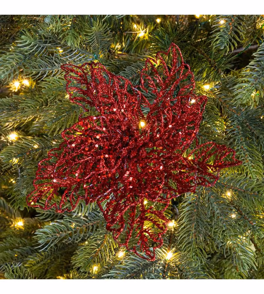 Clip Stella di Natale Rossa con Glitter in Plastica - 23,5 cm