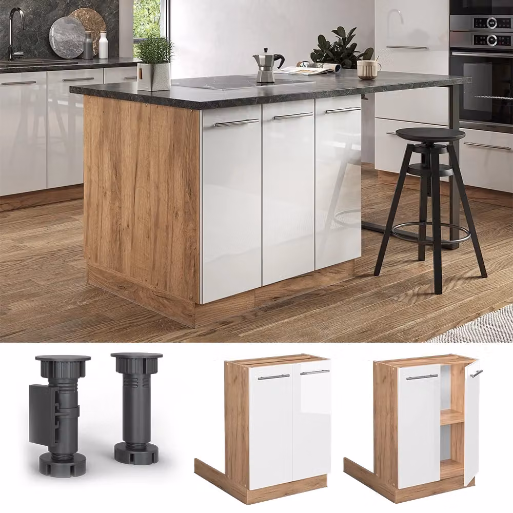 Isola cucina Fame-Line Vicco Bianco lucido e Rovere dorato con ante a battente L 60 cm – 2